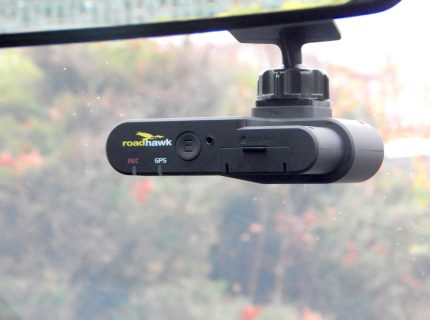 RoadHawk DC-2 dash cam mounted in vehicle